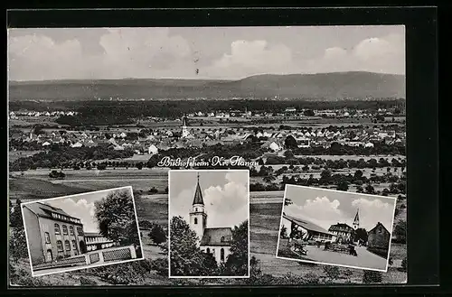 AK Bischofsheim / Hanau, Kirche, Gebäude, Totalansicht, Trinkhalle Elli Eckhold