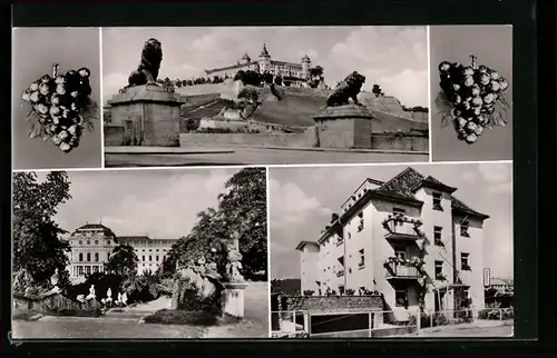 AK Würzburg, Hotel garni Groene, Scheffelstr. 2, Schloss und Treppe