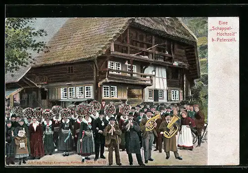 AK Peterzell, eine Schappelhochzeit in Trachten im Schwarzwald