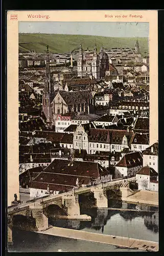 AK Würzburg, Blick von der Festung auf die Stadt