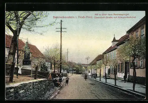 AK Benneckenstein i. Hoch-Harz, Oberstadt-Strasse mit Kriegerdenkmal
