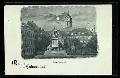AK Schweinfurt, Rückertdenkmal im Vollmondlicht