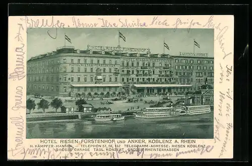 AK Koblenz a. Rhein, Hotel Riesen-Fürstenhof u. Anker, H. Kämpfer-Hansen