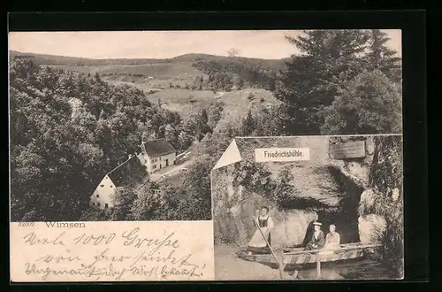 AK Wimsen, Panorama & Kahnfahrt an der Friedrichshöhle