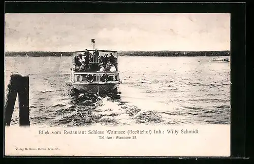 AK Berlin-Wannsee, Blick vom Restaurant Schloss Wannsee auf eine Fähre