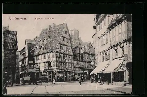 AK Hannover, Ecke Marktstrasse mit Geschäften