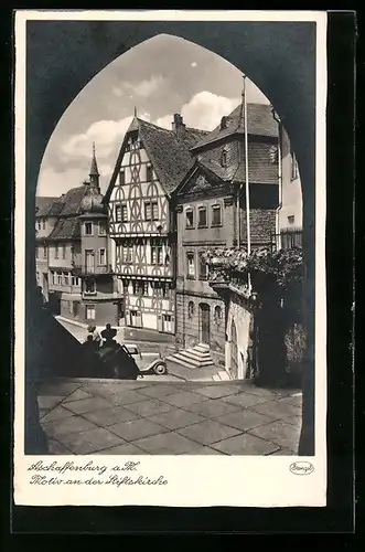 AK Aschaffenburg a. M., Motiv an der Stiftskirche