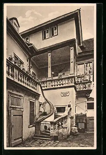 AK Würzburg, Hof im Weinrestaurant z. Stachel