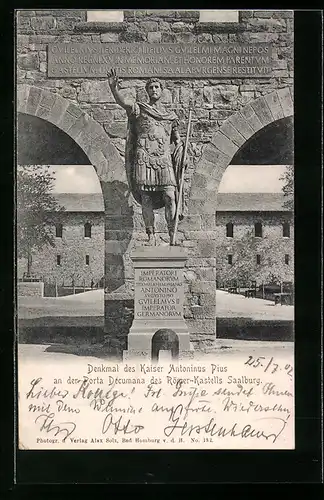 AK Saalburg, Denkmal des Kaiser Antonius Pius an der Porta Decumana des Römer-Kastells