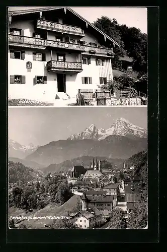 AK Berchtesgaden, Hotel Ederhaus, Gesamtansicht mit Watzmann