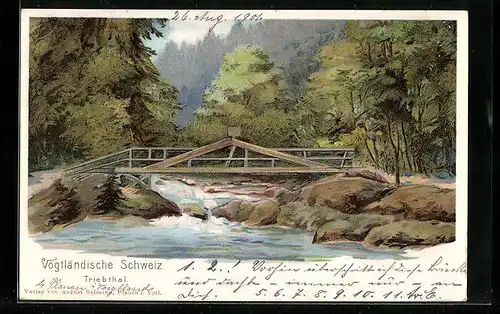 Lithographie Pöhl, Partie im Wald