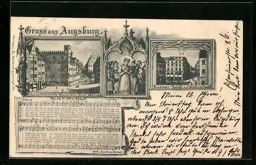 AK Augsburg, Das Hohe Haus u. das Lied - Stirb, Lieb u. Freud