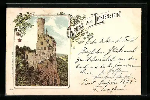 Lithographie Lichtenstein, Abbild der Burg