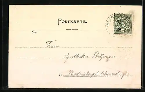 Lithographie Schwäb. Hall, Herbstlicher Blick auf das Solbad