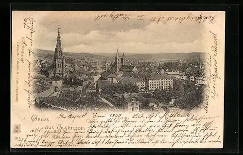 AK Esslingen, Stadtansicht aus der Vogelschau