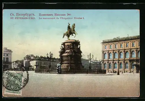 AK St. Petersbourg, Le monument de l`Empereur Nicolas I., Denkmal des Zaren