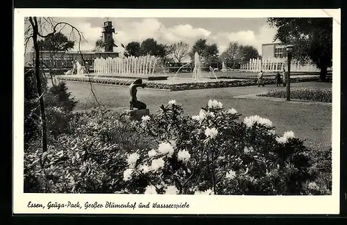 AK Essen, Gruga-Park, grosser Blumenhof und Wasserspiele