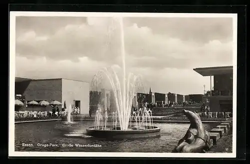 AK Essen, Gruga-Park, Grosse Wasserfontäne