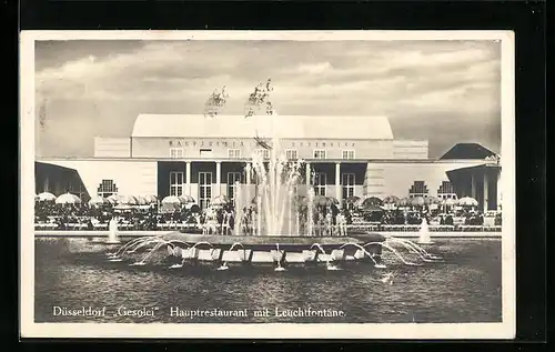 AK Düsseldorf, Grosse Ausstellung Gesolei 1926, Hauptrestaurant mit Leuchtfontäne