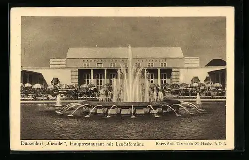 AK Düsseldorf, Gesolei Ausstellung 1926, Hauptrestaurant mit Leuchtfontäne