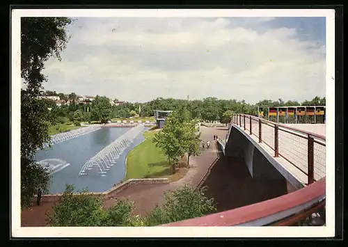 AK Stuttgart, Landesausstellung Baden-Württemberg 1955, neue Brücke zum Ausstellungsgelände