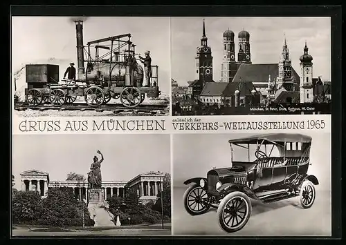 AK München, Verkehrs-Weltausstellung 1965, Puffing Billy, Ford 1921, Stadtmitte