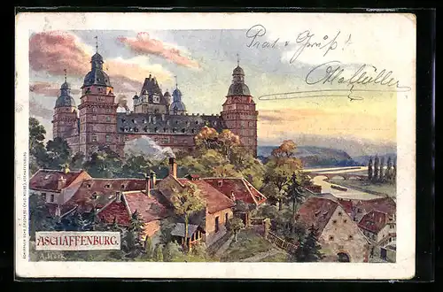 AK Aschaffenburg, Ortsansicht mit Schloss Johannisburg