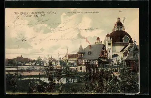 AK Düsseldorf, Gewerbe- und Industrie-Ausstellung 1902, Partie vor der Hauptindustriehalle