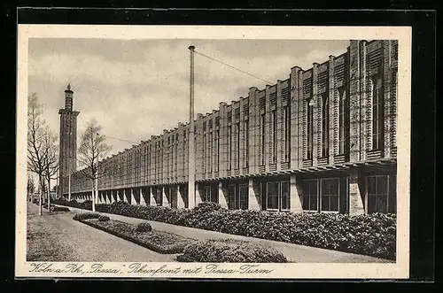 AK Köln, Ausstellung Pressa 1928, Rheinfront mit Pressa-Turm