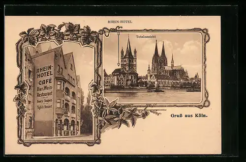 AK Köln, Totalansicht m. Rhein-Hotel