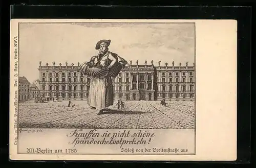 Künstler-AK Berlin, Bretzel-Verkäuferin vor dem Schloss um 1785