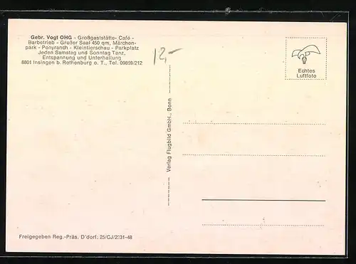 AK Insingen /Rothenburg, Grossgaststätte-Cafe-Barbetrieb Vogt OHG