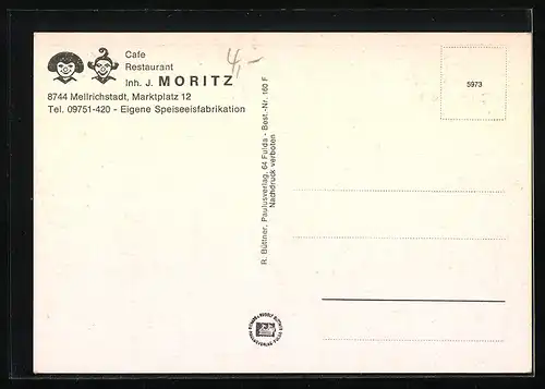 AK Mellrichstadt, Cafe u. Restaurant Moritz, Inh. J. Moritz, Marktplatz 12