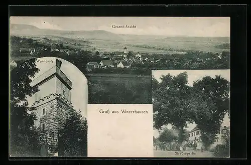 AK Winzerhausen, Totalansicht mit Umland, Strassenpartie, Wunnenstein