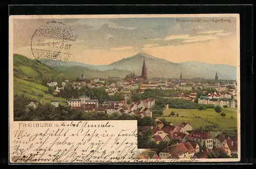 Lithographie Freiburg i. B., Totalansicht vom Jägerhaus