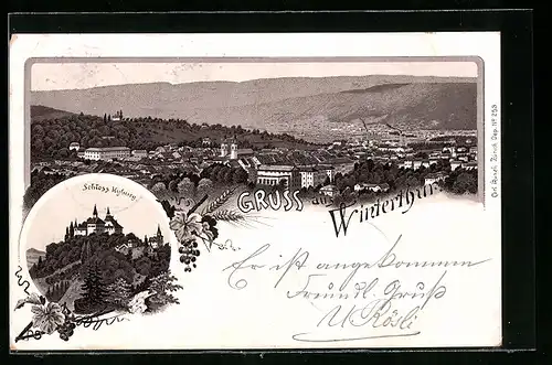 Lithographie Winterthur, Ortsansicht mit Weitblick, Schloss Kyburg