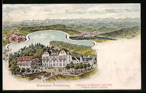 Künstler-AK Läufelfingen, Kurhaus Frohburg, Weitblick auf die Berge