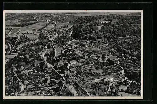 AK Mansfeld, Teilansicht mit Kirche, Fliegeraufnahme