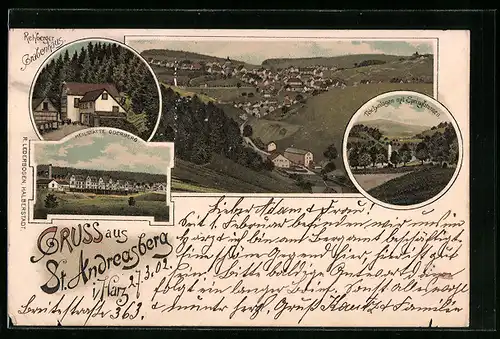 AK St. Andreasberg, Ortsansicht, Heilstätte Oderberg, Teichanlagen mit Springbrunnen