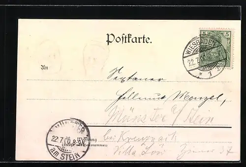 Präge-AK Wiesbaden, Kgl. Schloss, Kgl. Hof-Theater, Portraits des Kaiserpaares