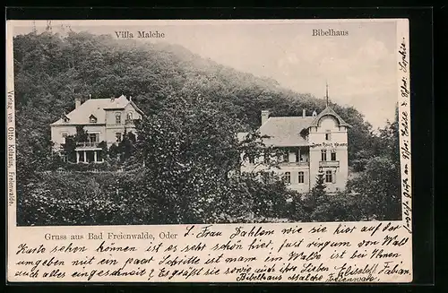 AK Bad Freienwalde /Oder, Villa Malche und Bibelhaus im Wald