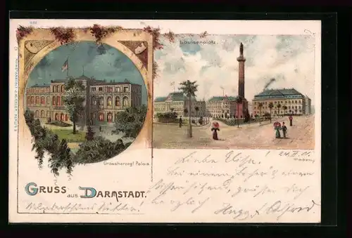 Lithographie Darmstadt, Grossherzogl. Palais und Louisenplatz