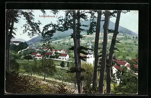 AK Langenbruck, Ortsansicht mit Bergblick