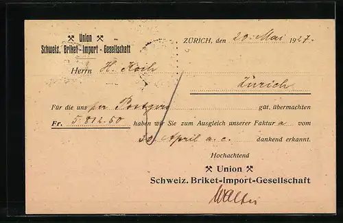 AK Zürich, Union Schweiz. Briket-Import-Gesellschaft