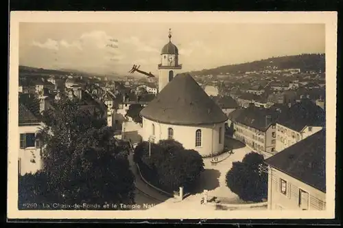 AK Chaux-de-Fonds, Temple National, Kirche und umliegender Ort