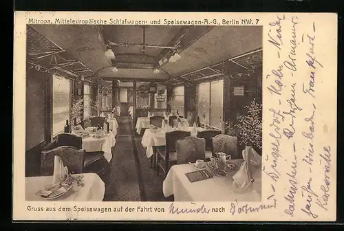 AK Speisewagen der Mitropa, Innenansicht, Eisenbahn