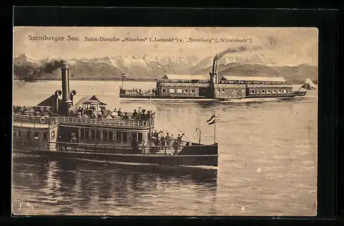 AK Starnberger See, Salon-Dampfer München (Luitpold) und Starnberg (Wittelsbach)