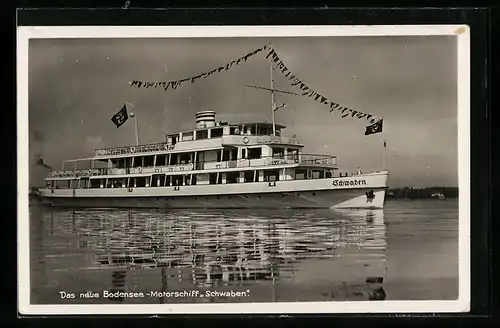 AK Das neue Bodensee-Motorschiff Schwaben im Flaggengala, 