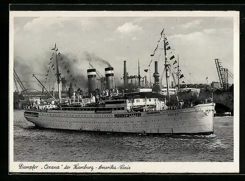 AK Dampfer Oceana der Hamburg-Amerika-Linie beim Auslaufen