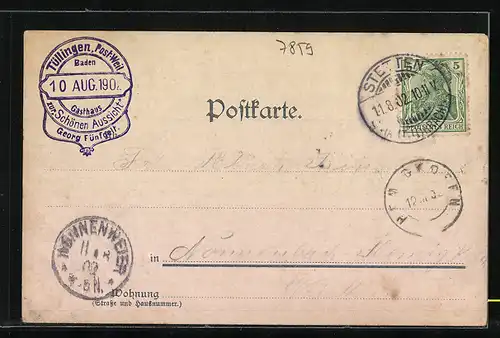 Lithographie Ober-Tüllingen, Ortspartie mit Anhöhe